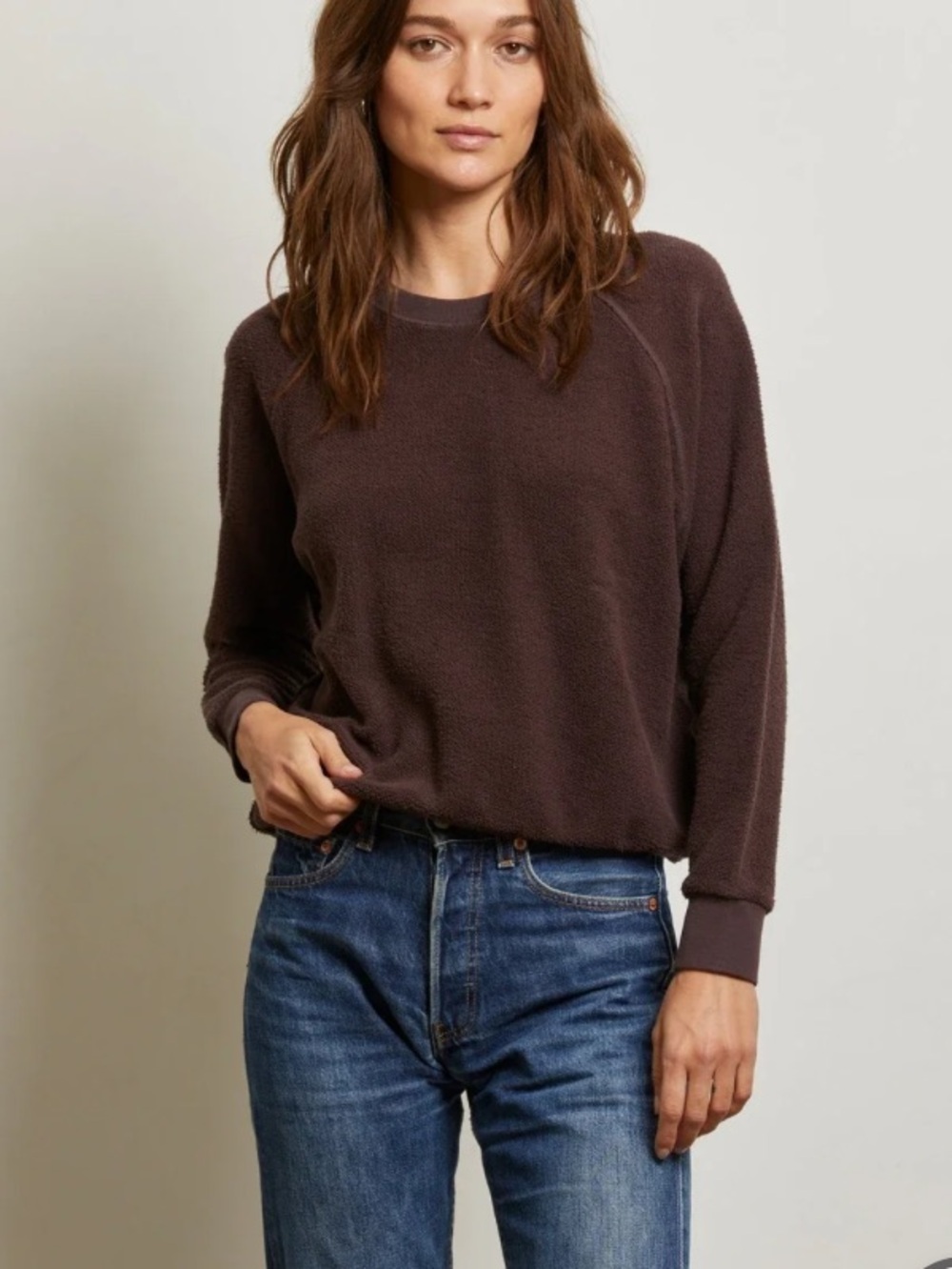 perfectwhitetee Ziggy reverse fleece Sweatshirt in cocoa